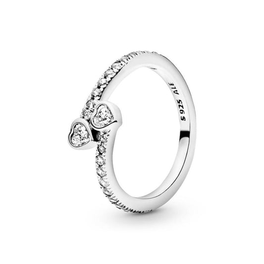 anillo p plata 2 corazones