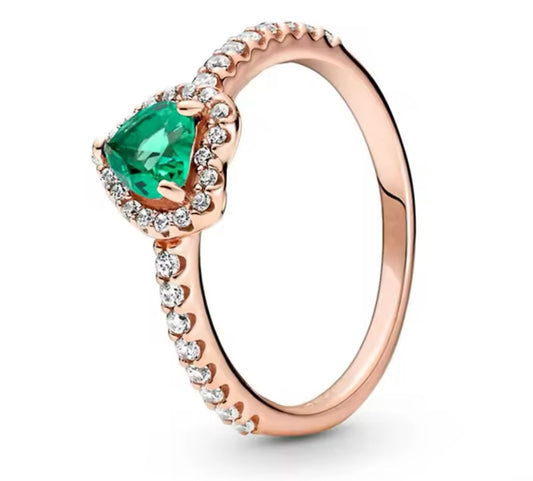 anillo p rose corazon piedra verde