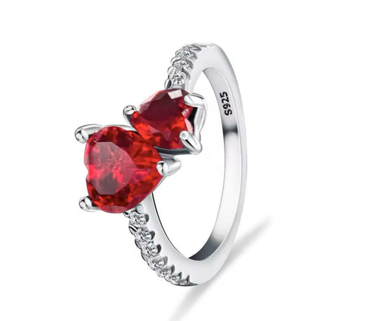anillo p doble corazon rojo