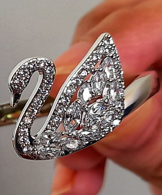 anillo S cisne plata