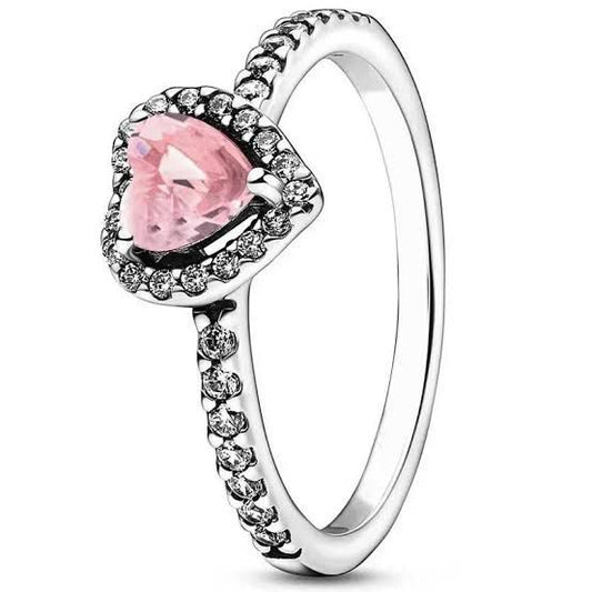 anillo p corazon rosa plata