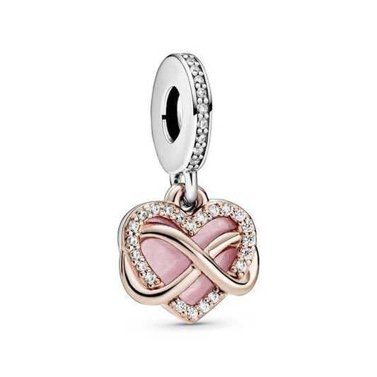charm p corazon plata y rose infinito