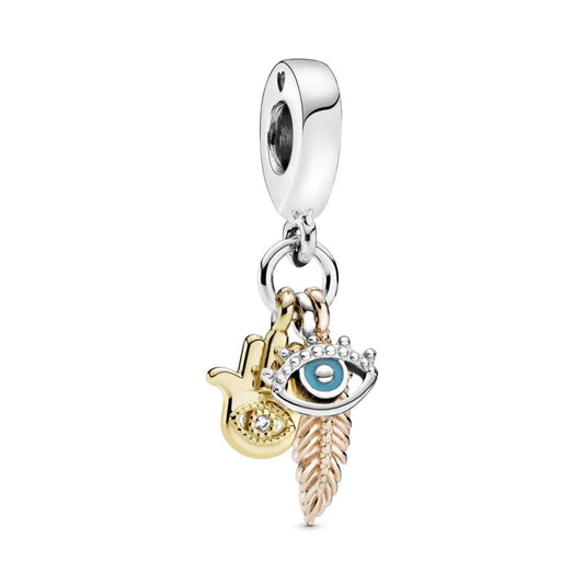 charm p suerte ojo mano pluma