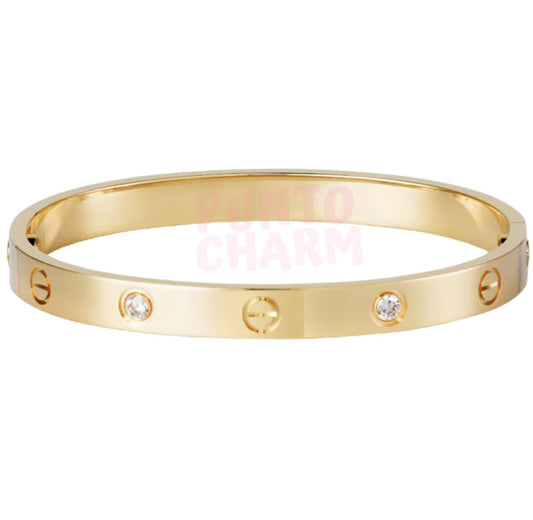 brazalete c clasico diamantes dorado delgado