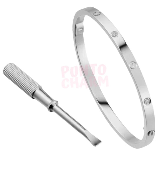 brazalete c clasico diamantes plata delgado