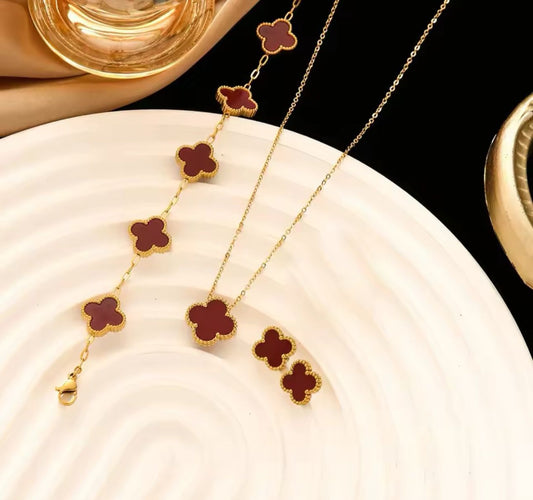 juego vc aretes collar y brazalete rojo y dorado